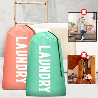 2 Pack XL Travel Laundry Bag, Machine Washable Dirty Clothes Organizer, Large Enough to Hold 4 Loads of Laundry, Easy Fit a Laundry Hamper or Basket (Light Pink + Light Blue) - Image 8