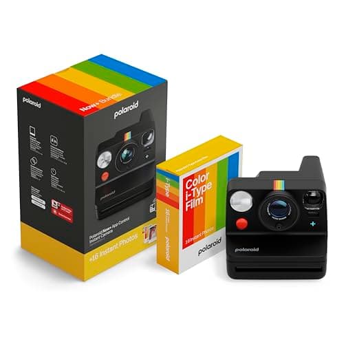 Polaroid Now+ 3rd Generation I-Type Instant Camera + Film Bundle - Now+ Bluetooth App Controlled Black Camera + 16 Color Photos (6562) - Image 1