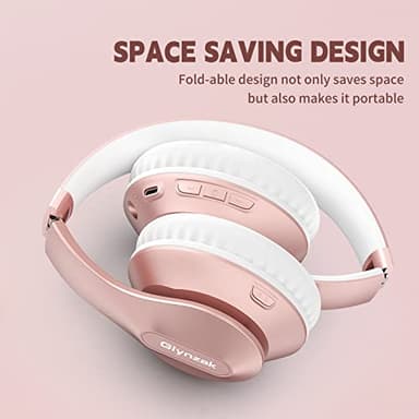 Glynzak Wireless Bluetooth Headphones Over Ear 65H Playtime HiFi Stereo Headset with Microphone and 6EQ Modes Foldable Bluetooth V5.3 Headphones for Travel Smartphone Computer Laptop Rose Gold - Image 8