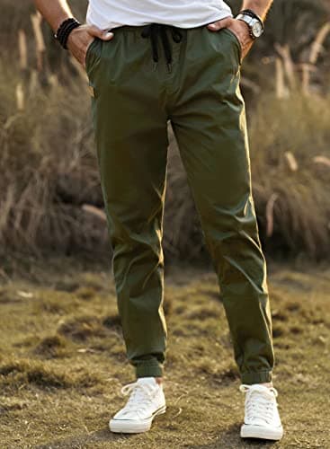 JMIERR Mens Casual Joggers Pants - Cotton Drawstring Chino Cargo Pants Hiking Outdoor Twill Track Jogging Sweatpants Travel Pants with Pockets for Men, 5XL, B Green - Image 7