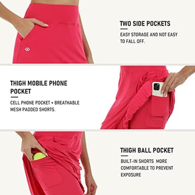 MoFiz 20" Golf Skorts Skirts for Women 4 Pockets Knee Length Tennis Skort Womens High Waist Casual Athletic Tennis Skirt Rose Red L - Image 6