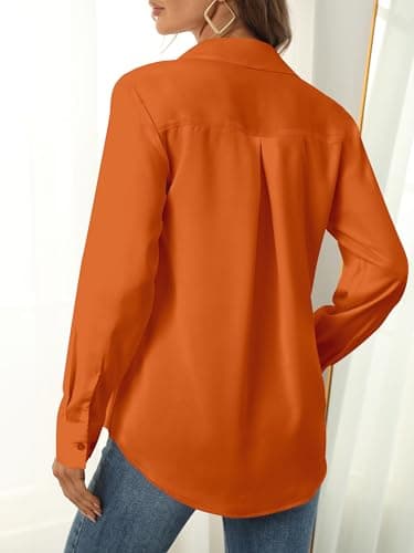 Orange Shirt Womens Button up Shirts Chiffon Blouses for Women Wrinkle Free Ladies Professional Interview Outfit Work wear Womans Trendy Clothing Women's Fall Polyester Clothes Burnt Orange Size M - Image 2