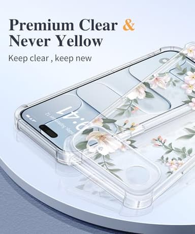 GVIEWIN for iPhone Air Case Floral, [Full Camera Protection] [Screen Protector] Slim Clear Flower Non Yellowing Shockproof Military Grade Women Phone Case for iPhone 17 Air 6.5", Magnolia/White - Image 3