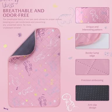 IEUUMLER Washable Pee Pads for Dogs, 2 Pack Non-Slip & Waterproof Pack Whelping Pad, Reusable Washable Puppy Potty Training Pad with Fast Absorbent for Playpen EU007 (Pink Dinosaur, 48"X30"-2pcs) - Image 7