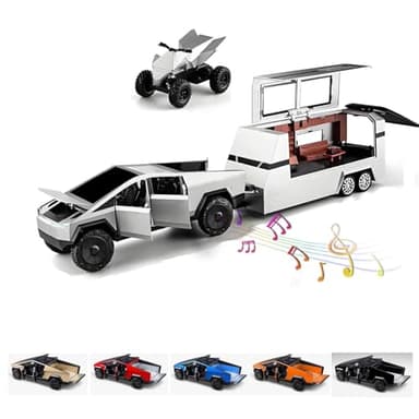Toy Car Alloy Diecast Truck Model with Motorcycle ATV RV with Sound and Light Eddect Race Car Display Model 1/32 Metal Vehicle 3-in-1 Camping Car Set Ideal Gift for Kid Age for 3+(Silver) - Image 7