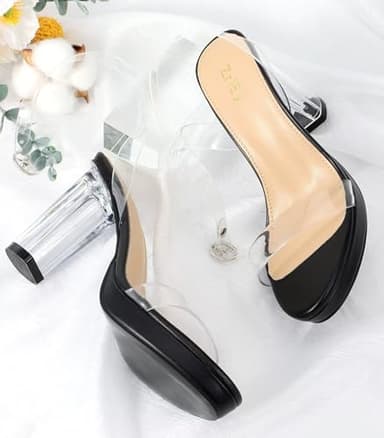 ZriEy 4-Inch Platform Clear High Heels for Women Block Chunky Heeled Sandals Open Toe Ankle Strap Heels Wedding Party Evening Prom Dress Pump Sandals Shoes Black Clear Size 5 - Image 7