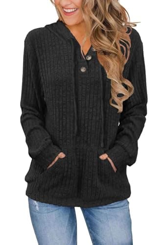 JomeDesign Womens Long Sleeve Shirts Kangaroo Pocket Fashion Hoodies Fall Pullover Sweatshirts Black M - Image 1