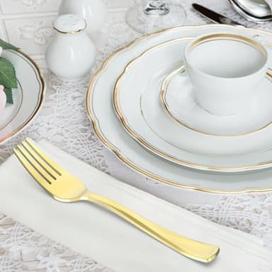 100 Count Heavy Duty Gold Plastic Forks Disposable, BPA-Free, Heat Resistant, Solid and Durable Premium Plastic Disposable Forks for Party Supply - Image 6