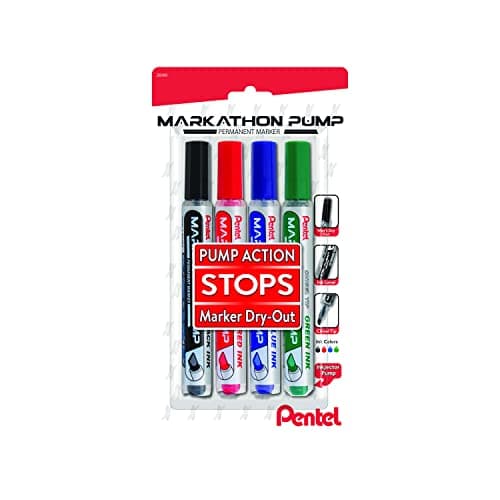 Pentel Markathon Pump Permanent Marker, Chisel Tip, Assorted Colors, 4 Pack (NLF60XBP4M) - Image 1