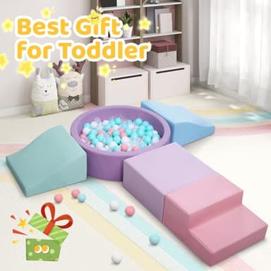 Hoohtoot Foam Climbing Blocks for Toddler: with 4-Piece PU Leather Climbing Toys and a Ball Pit - Foam Ball Pit for Toddlers - Climbing Toys Indoor for Kids Crawling (Purple Climbing Blocks) - Image 7
