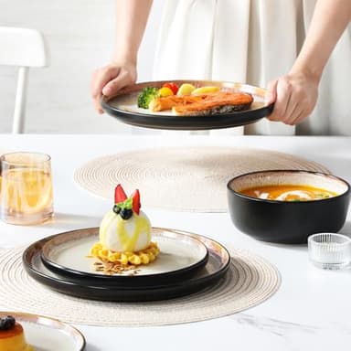vancasso Plates and Bowls Sets, 24 Pieces Stoneware Dinnerware Sets for 8, Kitchen Dish Set Mircowave and Dishwasher Safe Dinner Set Ceramic Dishware, Light Cream, Series AMBER - Image 9