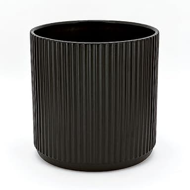Amazon Basics Fluted Ceramic Round Planter, 10-inch, Black - Image 1