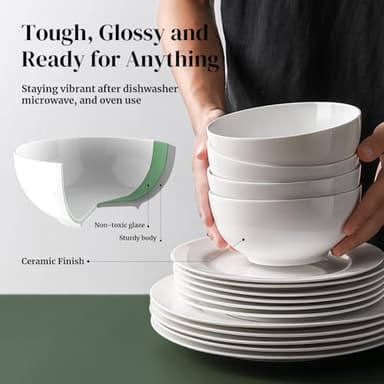 DOWAN 22 OZ White Ceramic Bowls Set of 4 - Perfect for Soup Bowls for Kitchen, Cereal Bowl, Ramen Bowl, Microwave Safe for Oatmeal, Fruit,Salad and Rice Bowl - Dishwasher & Microwave Safe - Image 7