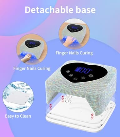 HUGMAPLE Cordless UV Nail Lamp for Gel Nails 72W, Rechargeable Diamond LED Nail Dryer with 5 Timer Setting, Touch Control & Auto Sensor, Fast Nail Light Curing Lamp for Salon & Home - Image 6
