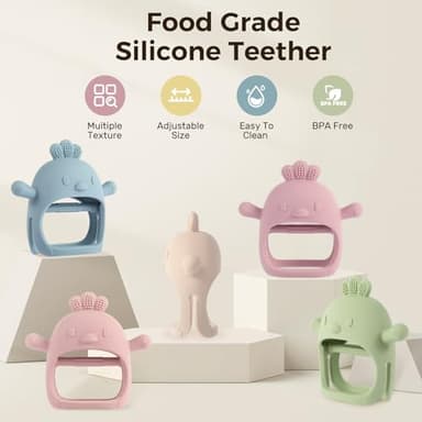 3 Packs Baby Teether Toy for 0-6 6-12 Months,Hold & Wear,BPA Free,Food Grade Silicone Teething Mitten, Anti Dropping Wrist Hand Teethers Baby Chew Toys for Sucking Needs(Pink & Dark Pink) - Image 5