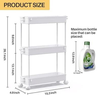 SPACEKEEPER Slim Rolling Storage Cart, 3 Tier Bathroom Storage Organizer Laundry Room Utility Cart Mobile Shelving Unit, Multi-Purpose for Kitchen Office Bathroom Laundry Narrow Places, White - Image 3