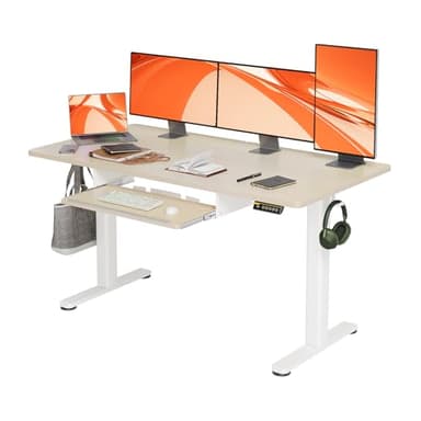 Claiks Standing Desk with Keyboard Tray, Electric Standing Desk Adjustable Height, 55x24 Inches Sit Stand up Desks with Splice Board, Raising Desks for Home Office, Natural - Image 1
