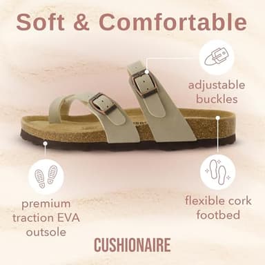 CUSHIONAIRE Luna Crossover Toe Strap Womens Sandals – Cork Footbed Slides with Adjustable Straps, Summer Sandals for Women 2025, STONE 9 - Image 4