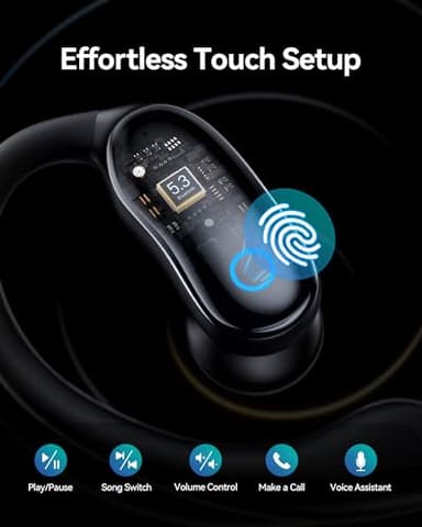 GNMN Ear Buds Wireless Earbuds 96hrs Playback Bluetooth Headphones IPX7 Waterproof Stereo Bass Over-Ear Earphones with Earhooks Microphone LED Battery Display for Sports/Workout/Gym/Running Black - Image 5