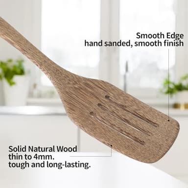 3 Pack Wooden Spatula for Cooking 12 Inches Paddle, Turner, Slotted Spatula, Cooking Utensils for Nonstick Cookware, Kitchen for Fish, Eggs, Pancakes - Image 4