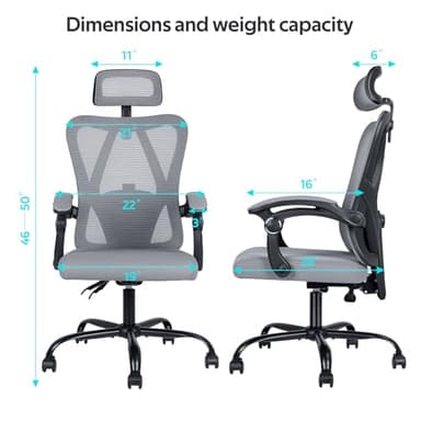 Ergonomic Office Chair: Office Computer Desk Chair with High Back Mesh and Adjustable Lumbar Support Rolling Work Swivel Task Chairs with Wheel 3D Armrests and Headrest - Image 3