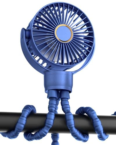 FrSara Rechargeable Baby Stroller Fan, Battery Powered Portable Fan, TYPE-C, 360°Rotatable, 3-Speed, Flexible Tripod for Crib, Treadmill, Golf Cart, Bike, Ideal for Beach, Camping, Outdoor, Blue - Image 1