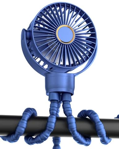 FrSara Rechargeable Baby Stroller Fan, Battery Powered Portable Fan, TYPE-C, 360°Rotatable, 3-Speed, Flexible Tripod for Crib, Treadmill, Golf Cart, Bike, Ideal for Beach, Camping, Outdoor, Blue - Image 1