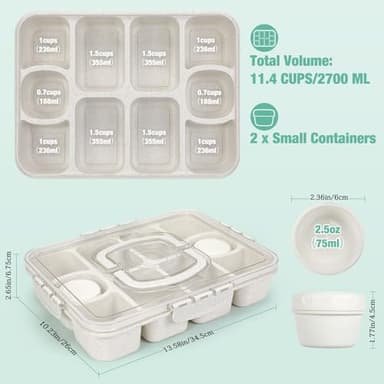 Caperci Snackle Box Container - Large 10-Compartment Divided Serving Tray with Lid and Handle, Built-in 2 Dip Containers, Dishwasher Safe, Leak-Proof, Wheat Straw, BPA-Free (White) - Image 4