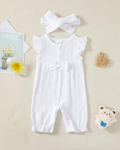 Renotemy Newborn Infant Baby Girl Clothes Summer White Rompers Outfits Sleeveless Baby Girl Bodysuit Preemie Jumpsuit Newborn Clothes Girl - Image 2