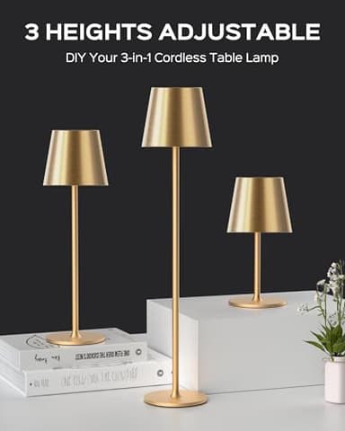 JACKYLED Cordless Table Lamps Rechargeable, 3 Adjustable Height, 5000mAh Battery Operated, 3 Colors Smooth Dimming, Portable LED Waterproof Gold Lamp for Dining, Bedroom, Outdoor (2 Pack) - Image 3