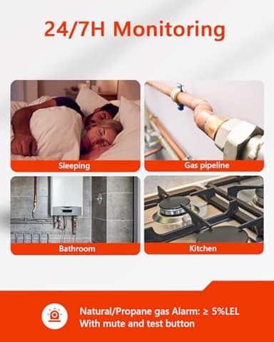 3 in 1 Natural & Propane Gas Detector, Plug in Natural Gas, Propane, Temp, Humidity and Explosive Gas Alarm; Design for Home, Apartment & RV; with LCD Screen (Black) - Image 7