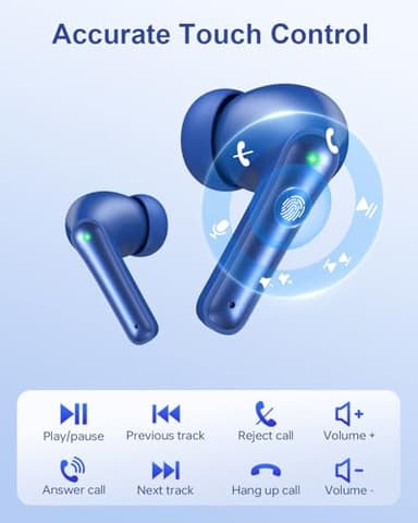 Wireless Earbuds, Bluetooth 5.3 Ear Buds, Headphones with Clear Stereo sound, 40H Playtime with LED Digital Display, IPX7 Waterproof Earphones Built-in Mic for Phone Tablet Sports Workout, Sapphire - Image 4