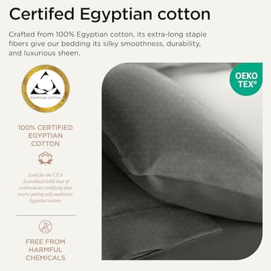Threadmill Queen Bed Linen Set, 400 Thread Count Egyptian Cotton, Deep Pocket, Cooling Damask Jacquard, Dark Grey, 4 Piece Set - Image 3