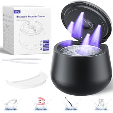 45kHz Ultrasonic Retainer Cleaner, 200ML Dental Cleaning Pod for Dentures, Mouth Guards, Braces, Aligner, Toothbrush Jewelry and More, UV Denture Cleaner with 4 Modes & Digital Timer - Image 1