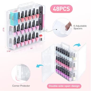 Beloving Nail Polish Organizer, 48 Bottles Transparent Nail Polish Holder with Adjustable Divider, Gel Nail Polish Storage Double Side Nail Polish Organizer Case for Storage Display - Image 3