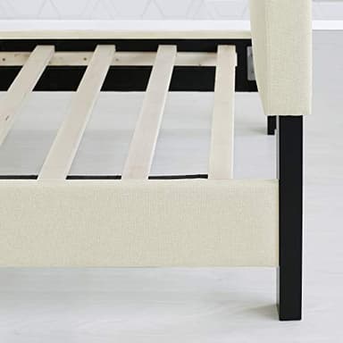 Furinno Laval Button Tufted Upholstered Platform Bed Frame, Twin, Linen - Image 8
