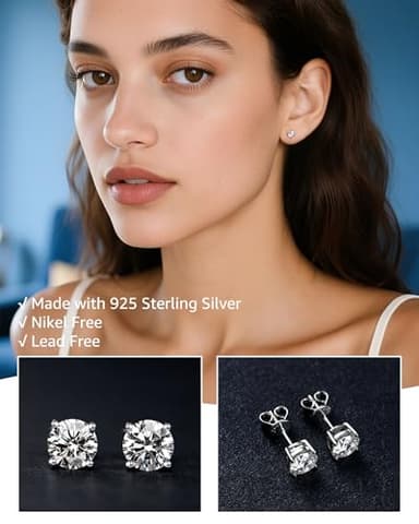 Moissanite Stud Earrings for Women, 925 Sterling Silver Earrings, 18K White Gold Plating earrings for Men (0.3ct*2) - Image 5