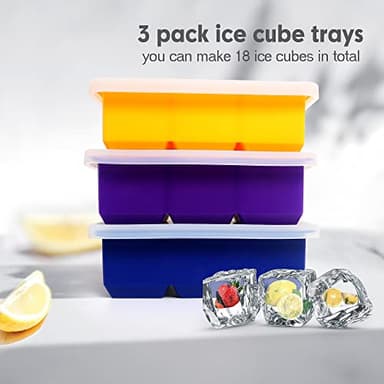 Excnorm Silicone Ice Cube Trays 3 Pack - Large Size Silicone Ice Cube Molds with Leak Proof Removable Lid Square Ice Cube Tray And BPA Free for Cocktail,Whiskey, Stackable Flexible Ice - Image 4