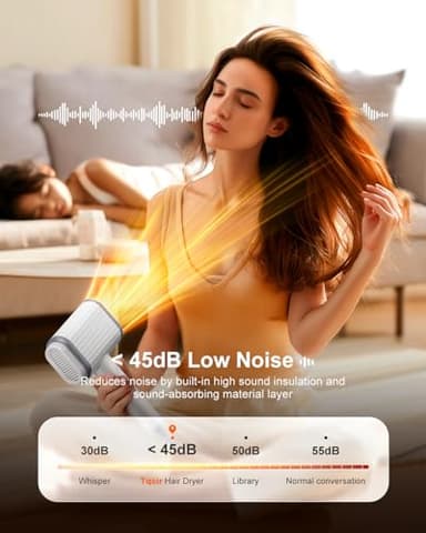 Tqcir Hair Dryer, 220,000 RPM Dual High-Speed Brushless Motors Blow Dryer for 6X Fast Drying, 500 Million Negative Ionic Hair Dryers for Long Thick Hair, Low-Noise 4 Temps /4 Speeds - Image 8