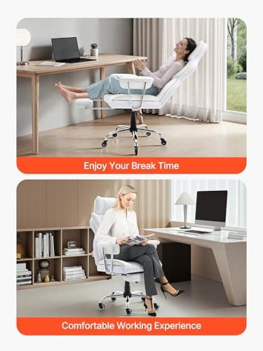 VEVOR Reclining Office Chair with Footrest, Heavy Duty PU Leather Oversize Office Chair, Big and Tall Executive Office Chairs with Lumbar Support, Strong Metal Base Quiet Wheels, White - Image 9