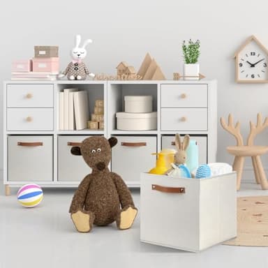 Large Storage Cubes, 6 Pack Collapsible Cube Storage Bins With Handles for Organizing, Beige Fabric Closet Organizers Box for Playroom, Office, Dorm Home Organization and Storage Beige 11"x 11" - Image 3