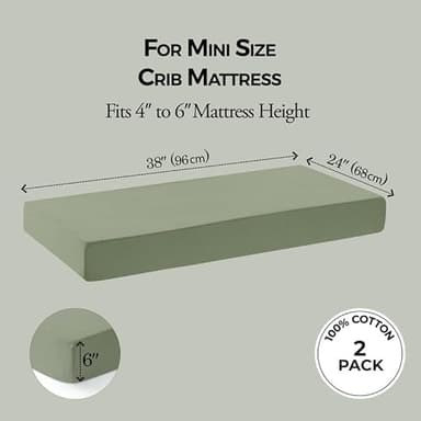 Dreamology Mini Crib Sheets,100% Cotton Crib Sheet,2-Pack,Soft,Baby Crib Sheets for Boys,Girls,Pack n Play Sheets,Pack and Play Sheets Fitted,Mini Crib Sheet,Crib Mattress Sheets,24 x 38 - Image 3