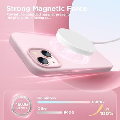 GolbinBox Magnetic for iPhone 13 Case & iPhone 14 Case, Compatible with MagSafe, [Soft Anti-Scratch Microfiber Lining], Slim Liquid Silicone Shockproof Protective Phone Case 6.1 inch, Chalk Pink - Image 3