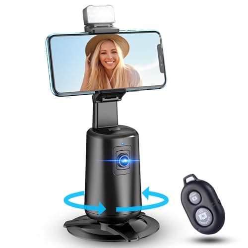 Auto Face Tracking Tripod 360° Rotating Cell Phone Photo and Video Kits Stand, No App, Camera Stand with Remote and Gesture Control, Rechargeable Smart Shooting Stand for Live Recording Tiktok(Black) - Image 1