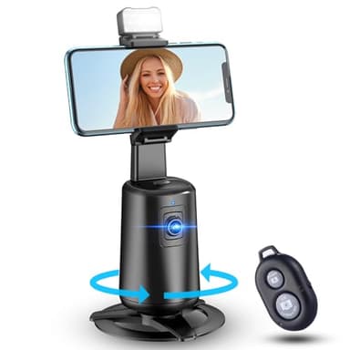 Auto Face Tracking Tripod 360° Rotating Cell Phone Photo and Video Kits Stand, No App, Camera Stand with Remote and Gesture Control, Rechargeable Smart Shooting Stand for Live Recording Tiktok(Black) - Image 1