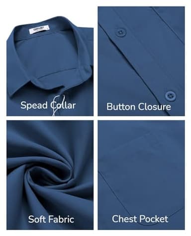 COOFANDY Men Summer Short Sleeve Button Down Stretch Dress Shirt Casual Stylish Slim Fit Muscle Fit Dress Shirt Blue - Image 5