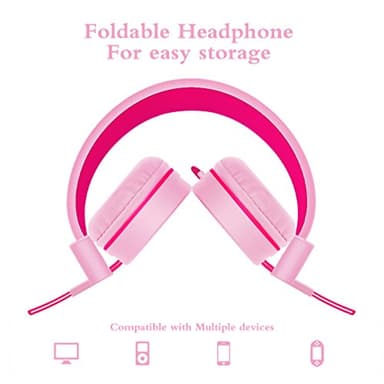 ELECDER i37 Kids Headphones Children Girls Boys Teens Foldable Adjustable On Ear Headphones 3.5mm Jack Compatible Cellphones Computer MP3/4 Kindle School Tablet Rose/Pink - Image 4