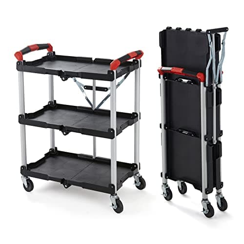Olympia Tools 410-007 Pack-N-Roll 150 lbs Folding Collapsible Service Cart, Black/Red - Image 1