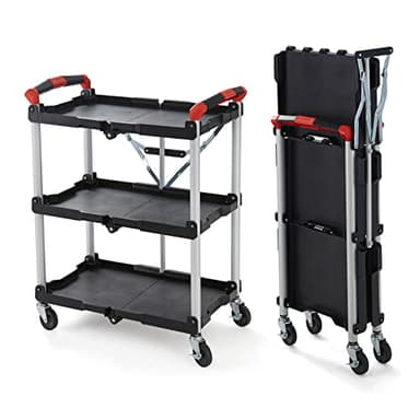 Olympia Tools 410-007 Pack-N-Roll 150 lbs Folding Collapsible Service Cart, Black/Red - Image 1