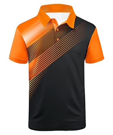 ZITY Mens Golf Shirt Short Sleeve Sport Moisture Wicking Performance Print Golf Polo Shirts for Men Collared Casual T-Shirt Black Orange XX-Large - Image 1